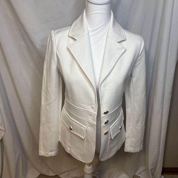 Joie Darryl White Blazer Jacket Womens Stylish Designer Gold Detail Collared - Picture 1 of 9